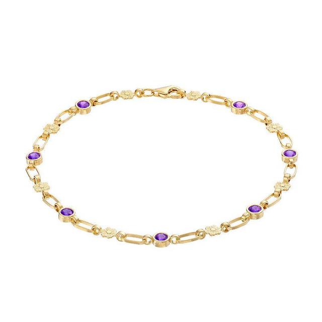 Kristen Kesho Sterling Silver Lab-Created Amethyst Flower Link Bracelet, Womens Yellow Product Image