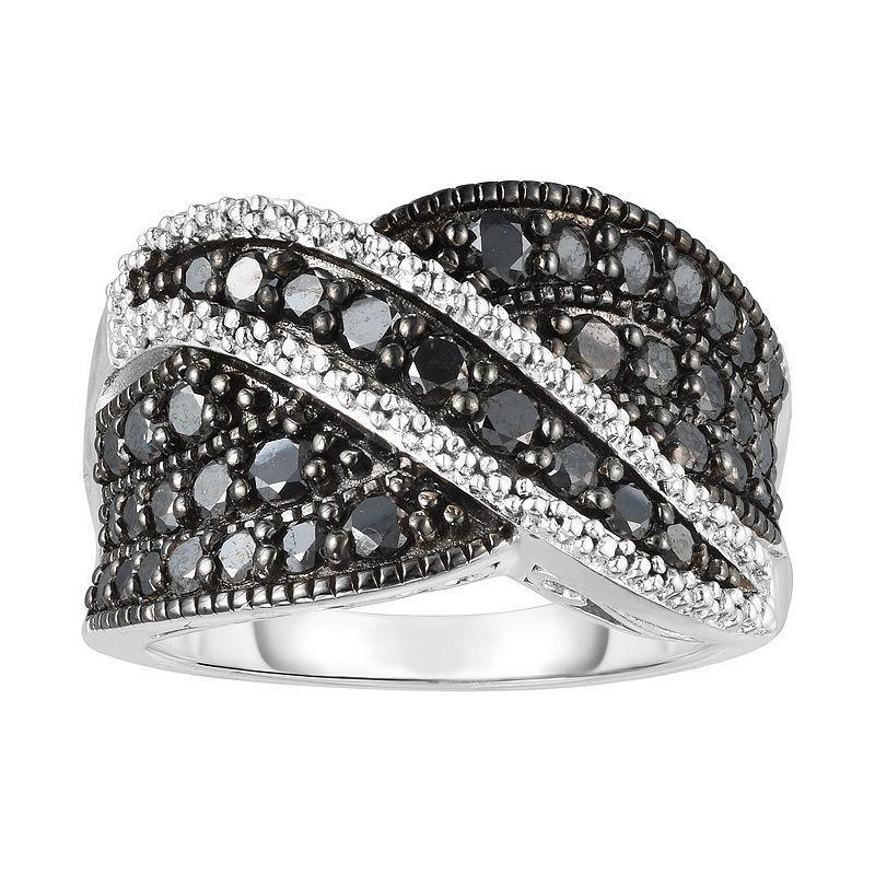 Sterling Silver 1 1/4 Carat T.W. Black Diamond Overlap Ring, Womens Silver Tone Product Image