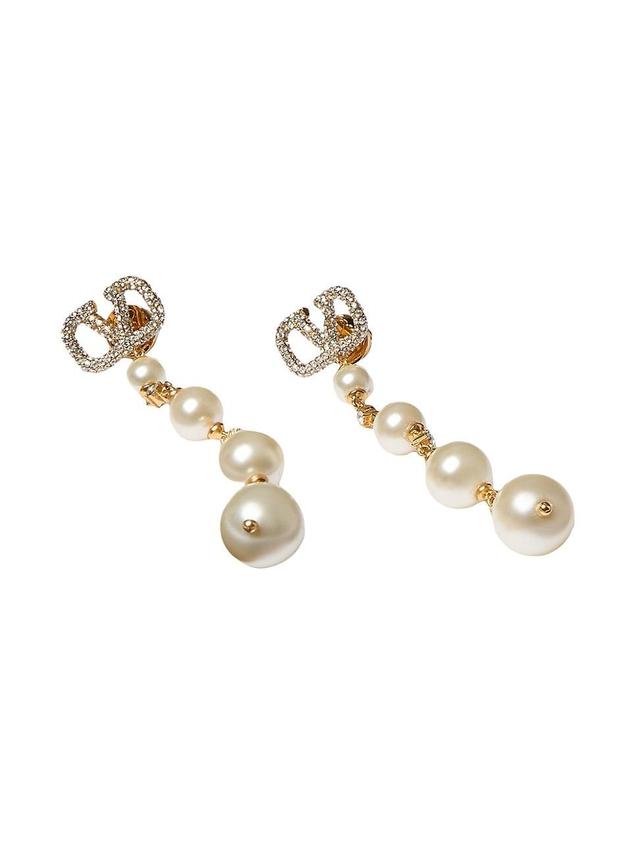 Womens VLogo Signature Earrings in Metal, Swarovski Crystals and Pearls Product Image