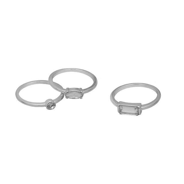 Emberly Silver Tone 3 Stone Ring Pack, Womens Clear Product Image