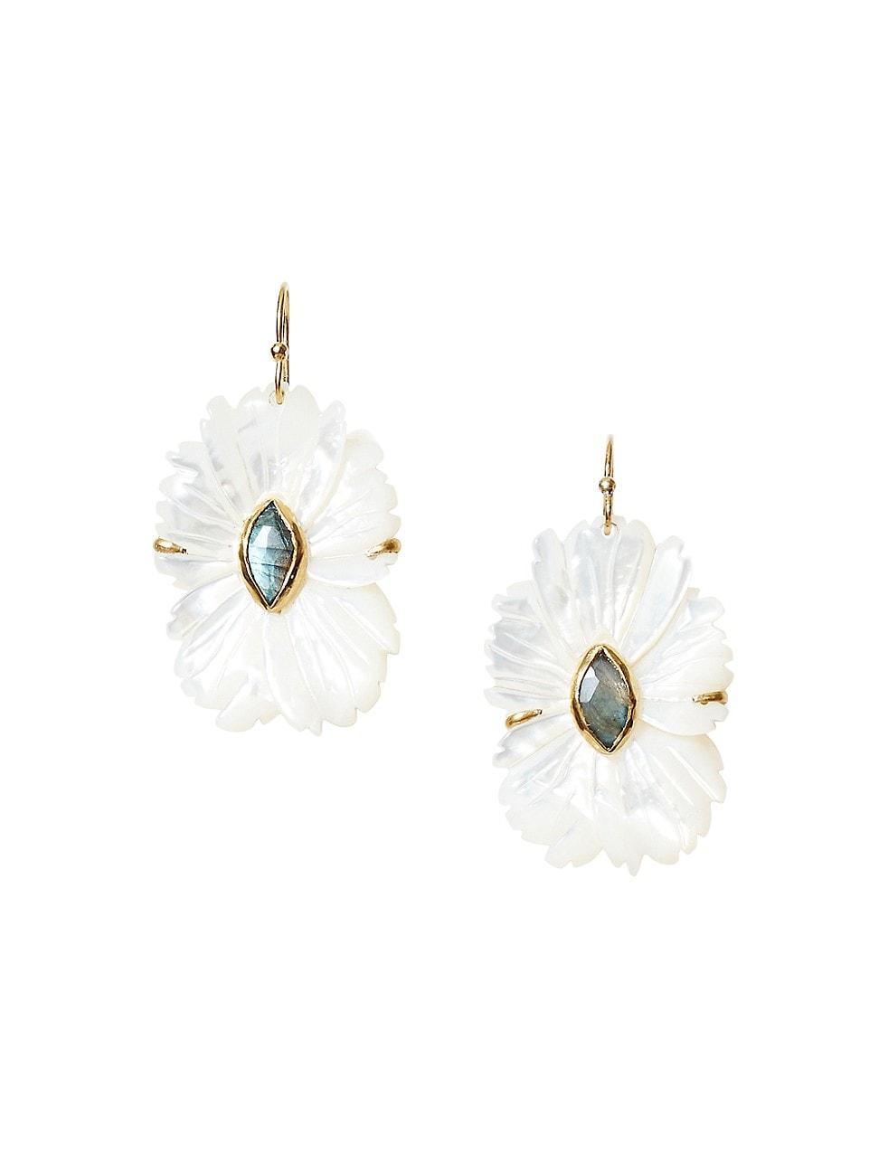 Womens 18K-Gold-Plated, Mother-Of-Pearl & Labradorite Flower Drop Earrings Product Image