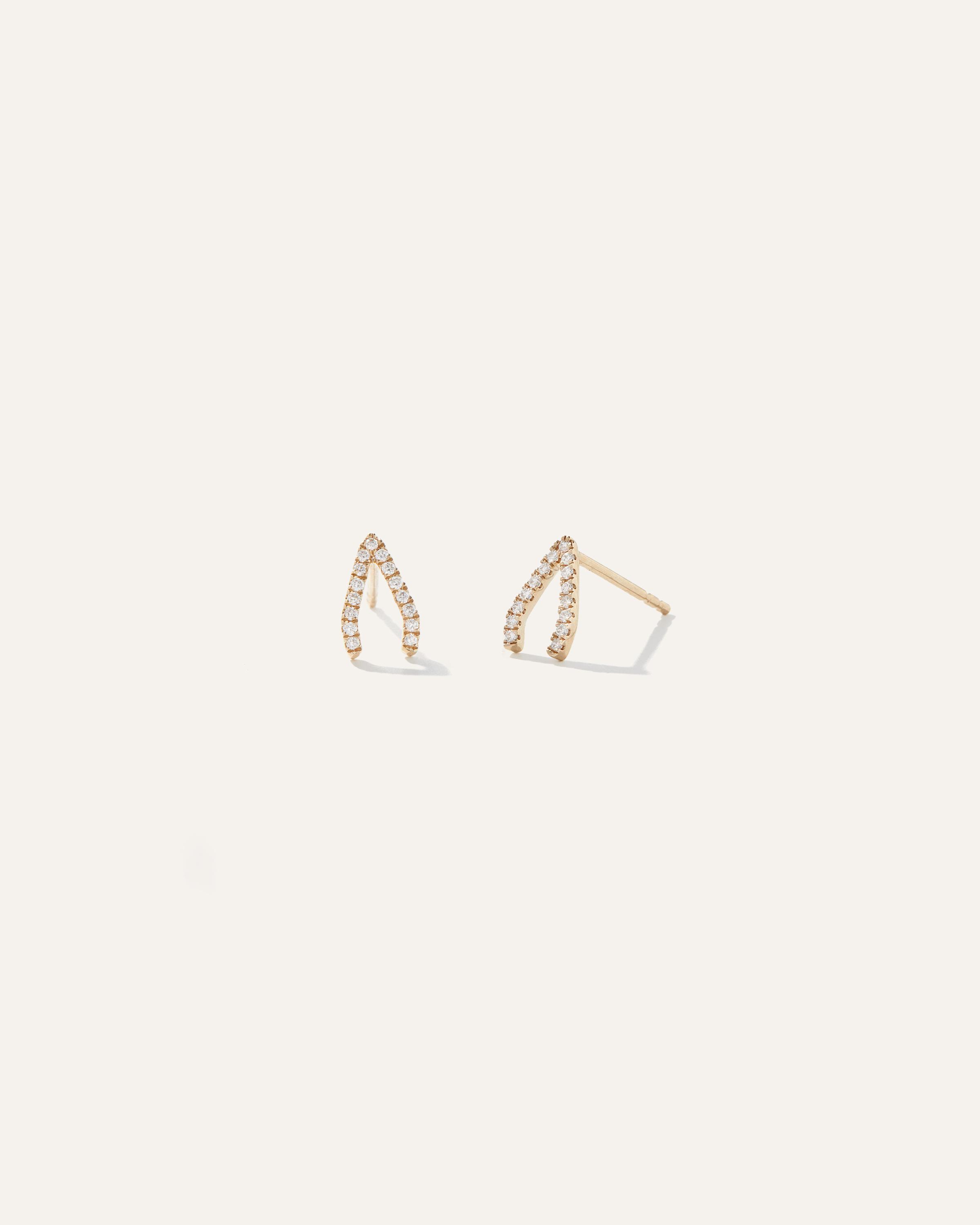 14K Gold Pave Diamond Wishbone Studs  Product Image