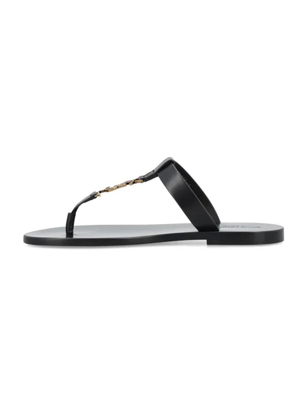 SAINT LAURENT Cassandre Logo-plaque Leather Sandals In Black Product Image