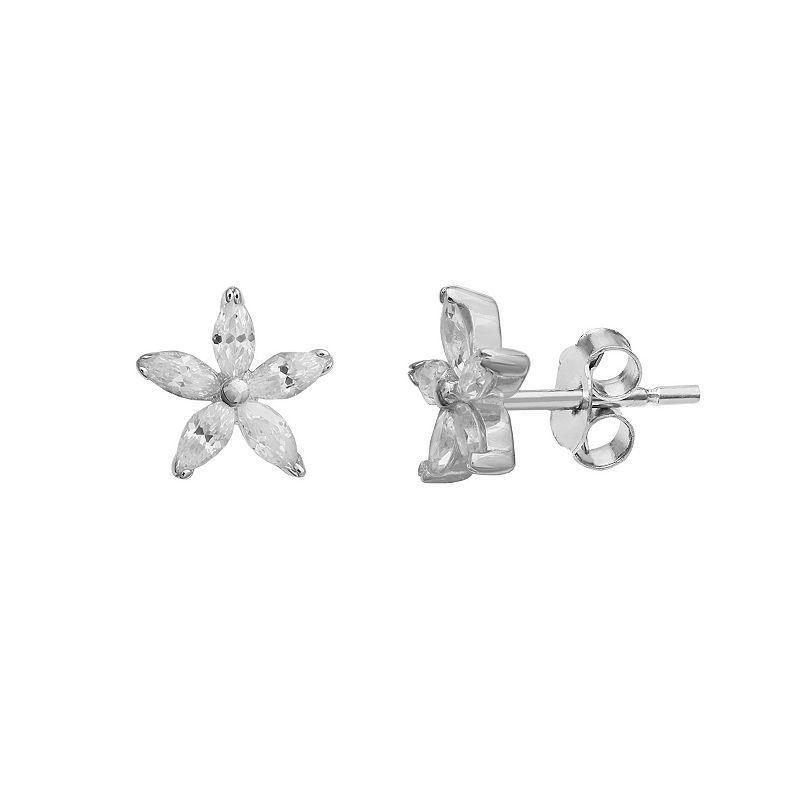 PRIMROSE Sterling Silver Cubic Zirconia Marquise Flower Stud Earrings, Womens Product Image