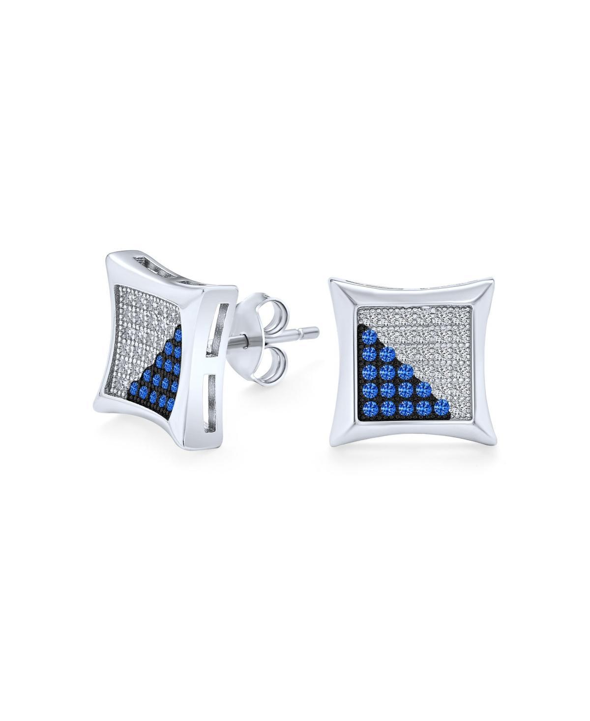 Mens Blue White Square Kite Shaped Micro Pave Cubic Zirconia Cz Stud Earrings Simulated Sapphire Sterling Silver 10MM Product Image