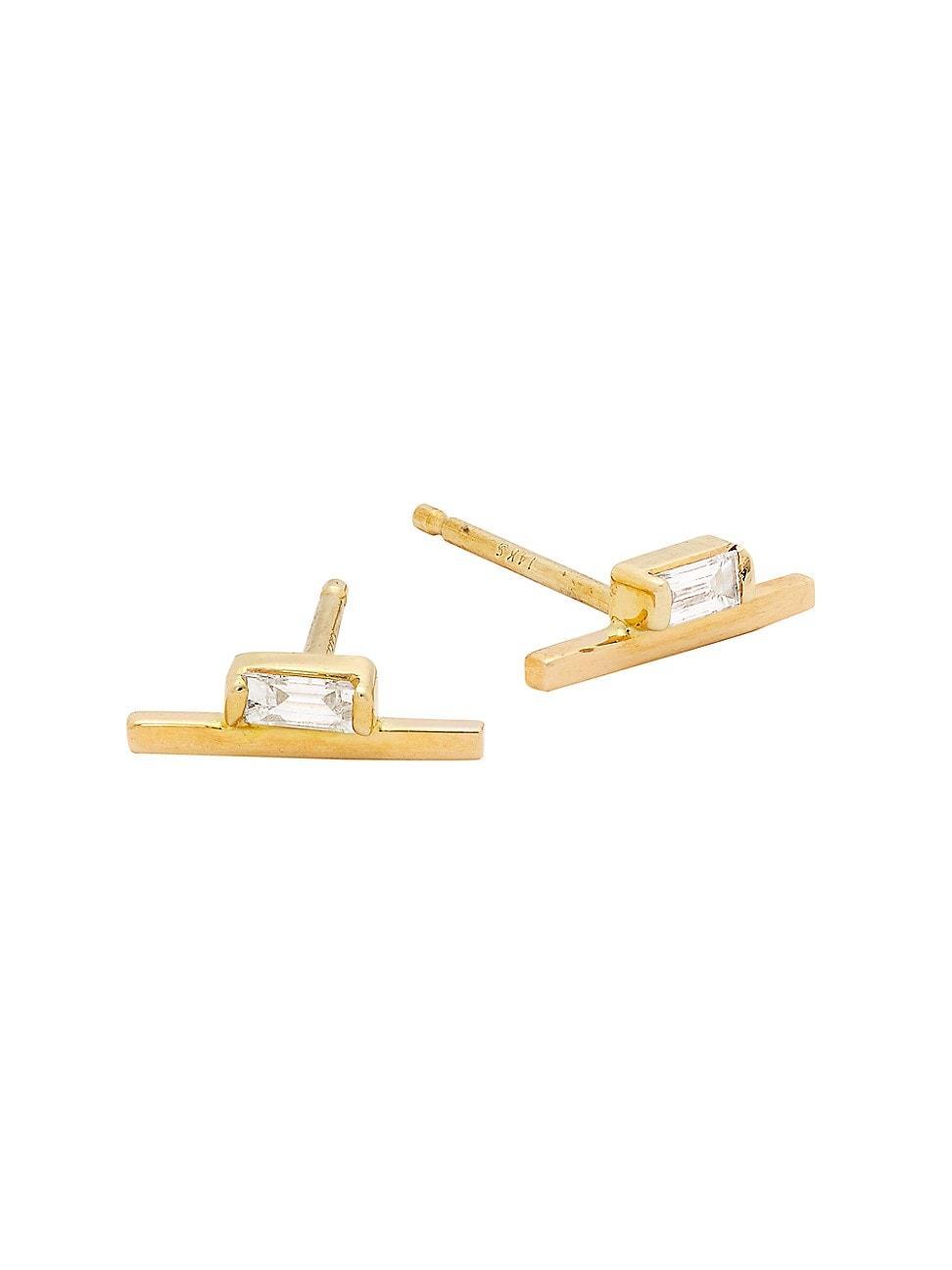 Womens Baguette 14K Yellow Gold & Diamond Stud Earrings Product Image