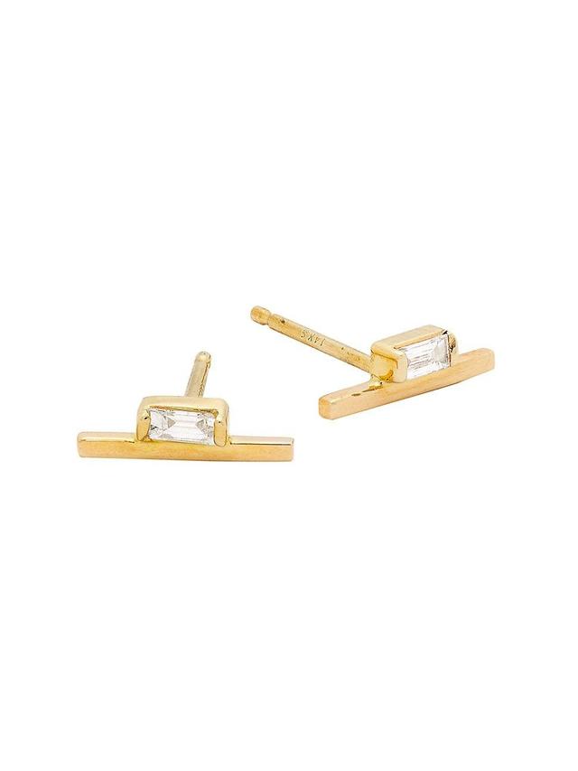 Womens Baguette 14K Yellow Gold & Diamond Stud Earrings Product Image