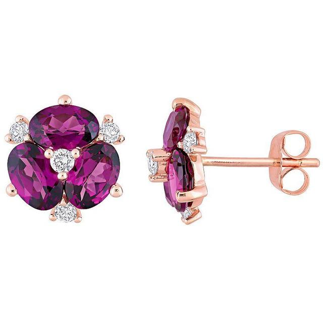 Stella Grace 14k Rose Gold Rhodolite Garnet & 1/4 Carat T.W. Diamond Oval Stud Earrings, Womens, 14k Rsgold Product Image