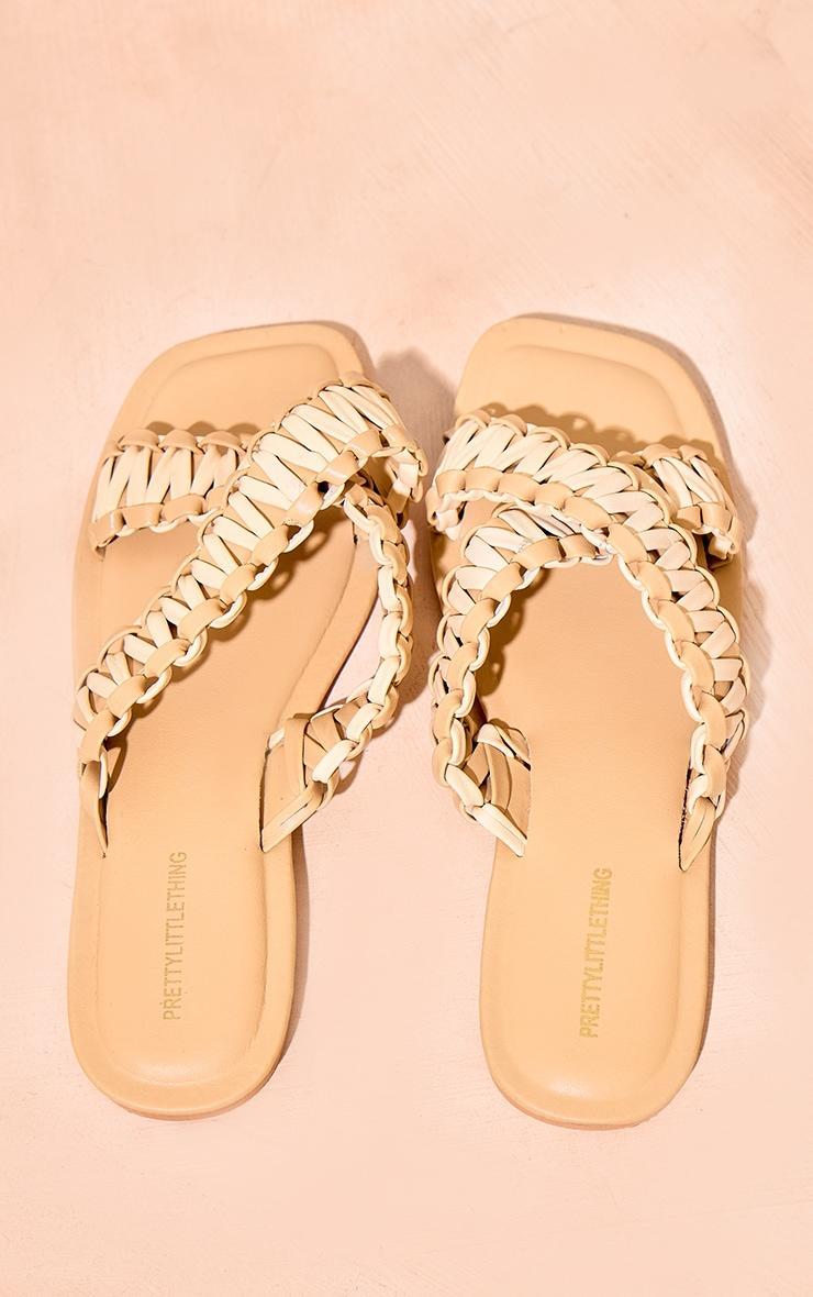 Natural Real Leather Woven Strap Detail Flat Sandals Product Image