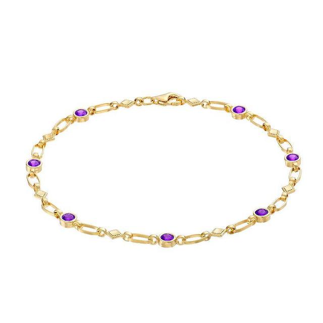 Kristen Kesho Sterling Silver Lab-Created Amethyst Kite Link Bracelet, Womens Grey Product Image