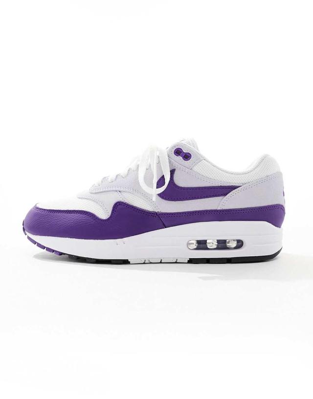 Nike Air Max 1 SE sneakers in white, gray and purple Product Image