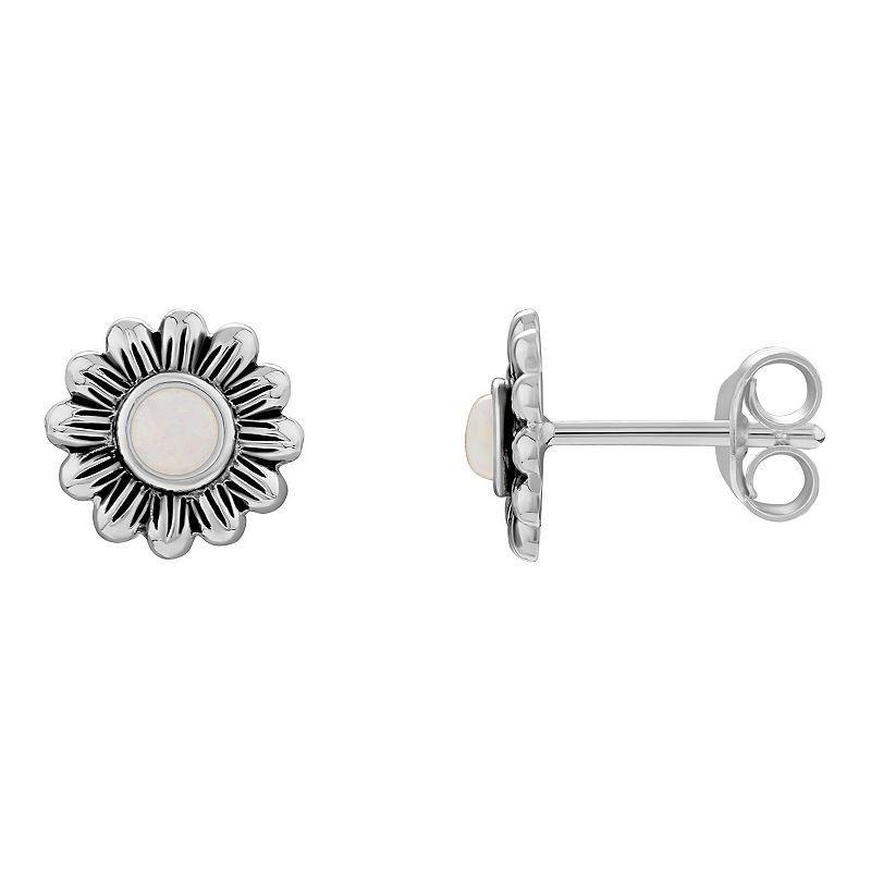 PRIMROSE Sterling Silver Opal Flower Stud Earrings, Womens, Grey Product Image