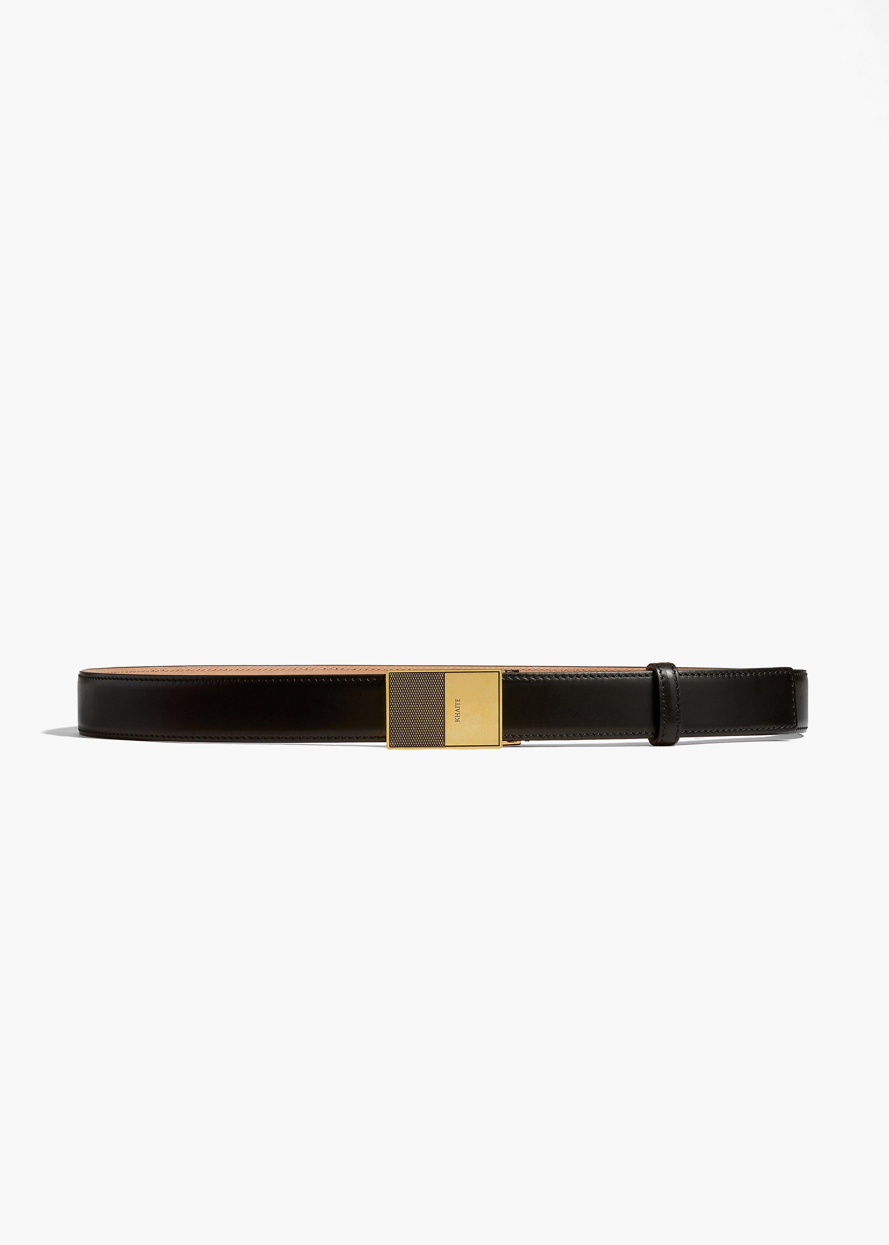 Elio Belt in Black Leather with Antique Gold Product Image