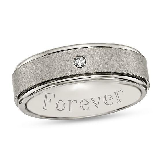 Men's 1/20 CT. Diamond Engravable Brushed Stepped Edge Wedding Band in Titanium (1 Line) Product Image