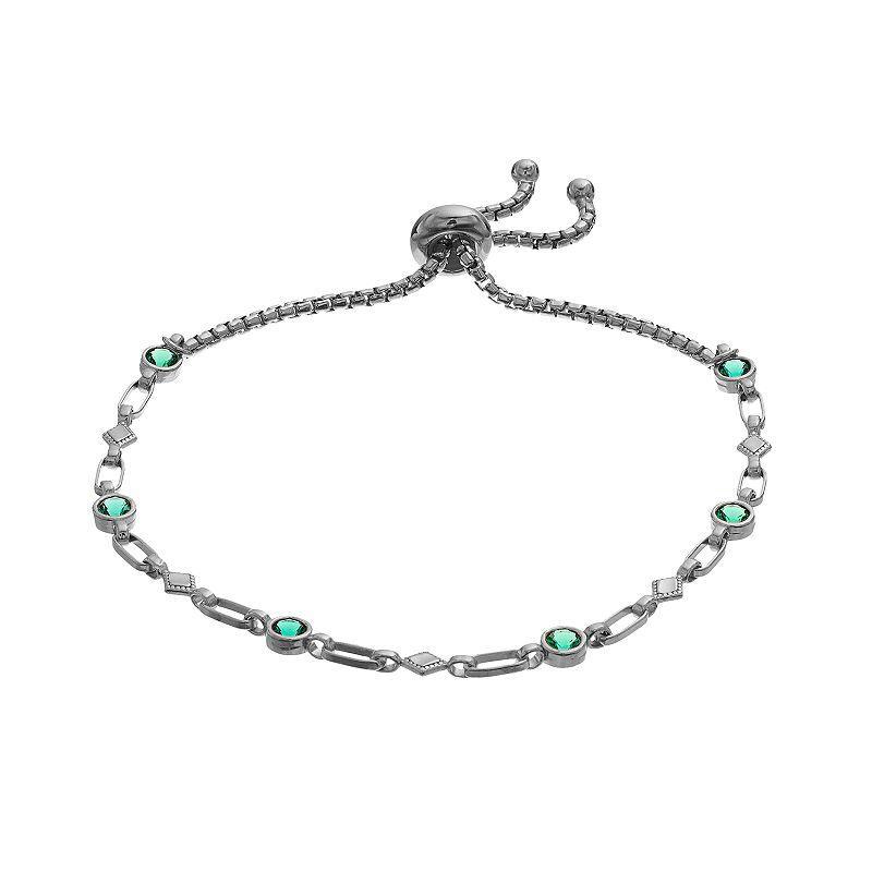 Kristen Kesho Sterling Silver Lab-Created Emerald & Kite Link Adjustable Bolo Bracelet, Womens Grey Product Image