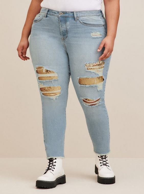 Straight Leg Straight Vintage Stretch Mid Rise Sequin Backed Jeans Product Image