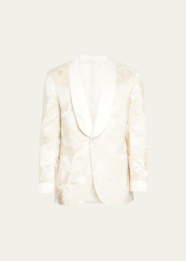 Brioni Men's Floral Jacquard Shawl Dinner Jacket  - IVORY - Size: 54R EU (43R US) Product Image