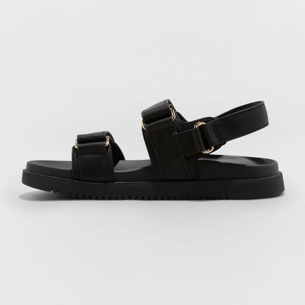 Womens Jonie Ankle Strap Footbed Sandals - A New Day Black 8 Product Image