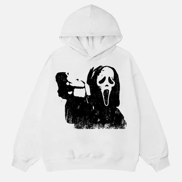 Men's Casual Slasher Graphic Skull Print Long Sleeve Hoodie Product Image