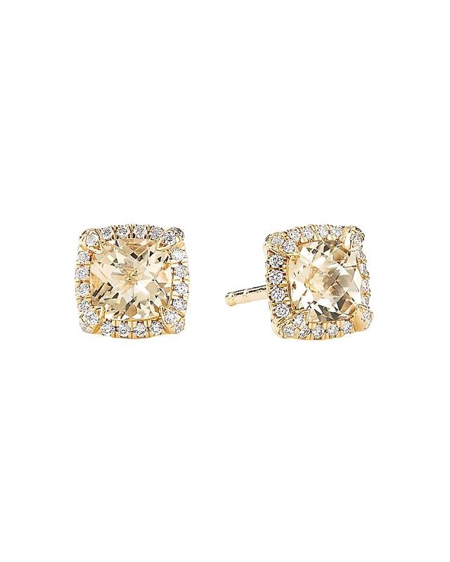 David Yurman Petite Chatelaine Pave Bezel Stud Earrings in 18K Yellow Gold with Champagne Citrine Product Image