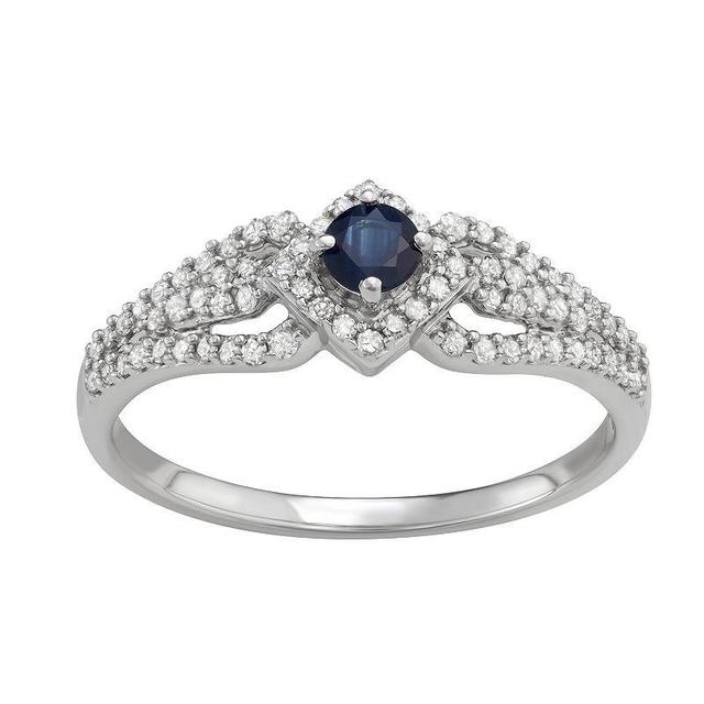 14k White Gold 1/3 Carat T.W. Diamond & Gemstone Square Halo Ring, Womens Blue Product Image