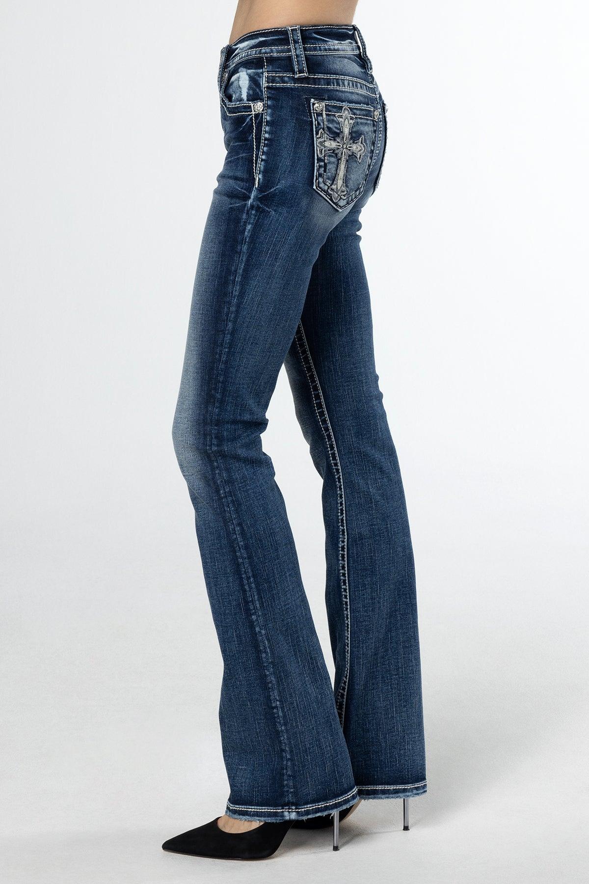 Scalloped Edge Cross Bootcut Jeans Product Image