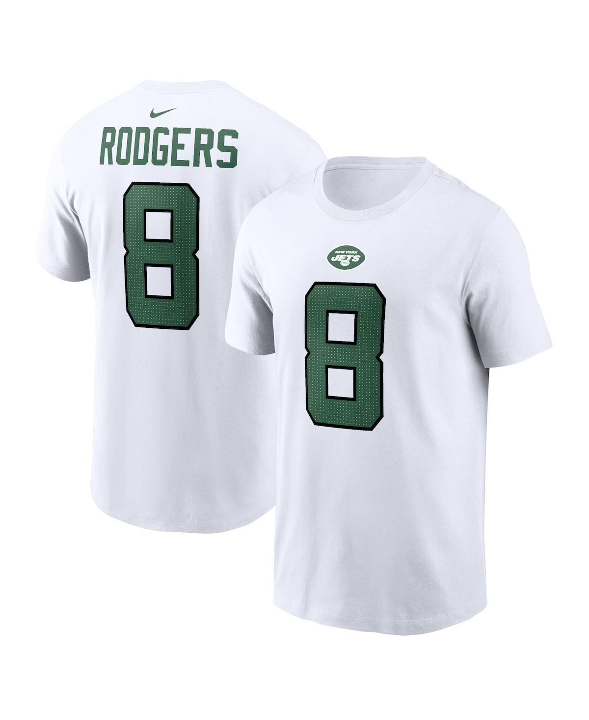 Mens Nike Aaron Rodgers White New York Jets Player Name and Number T-shirt Product Image