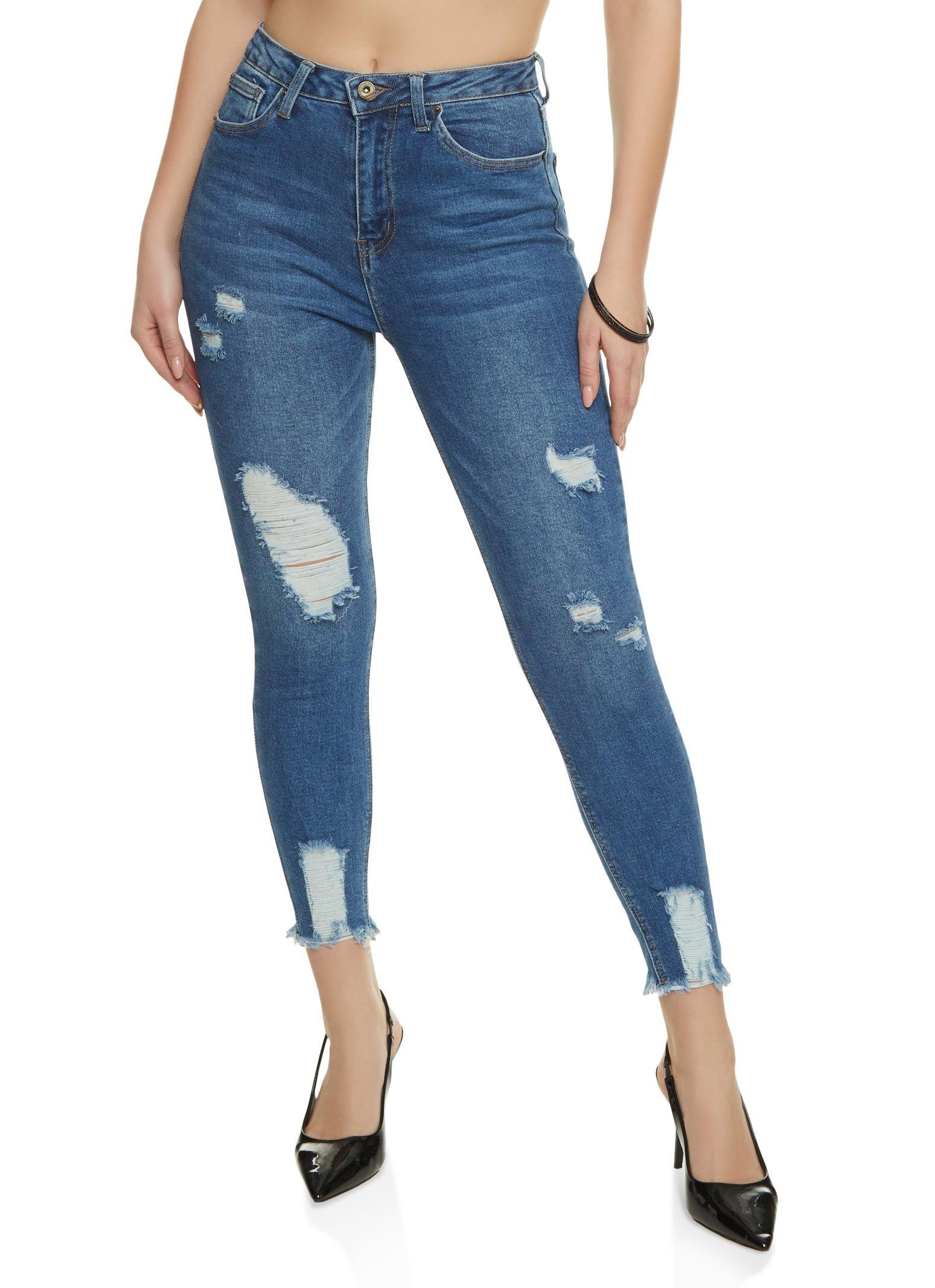 Womens WAX Distressed Frayed Hem Skinny Jeans product image