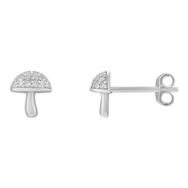 PRIMROSE Sterling Silver Cubic Zirconia Mushroom Stud Earrings, Womens, Sterling And Clear Product Image