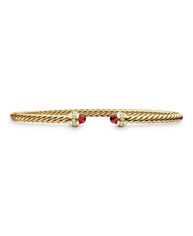 David Yurman 18K Yellow Gold Cable Spira Bracelet with Garnet & Diamonds Product Image