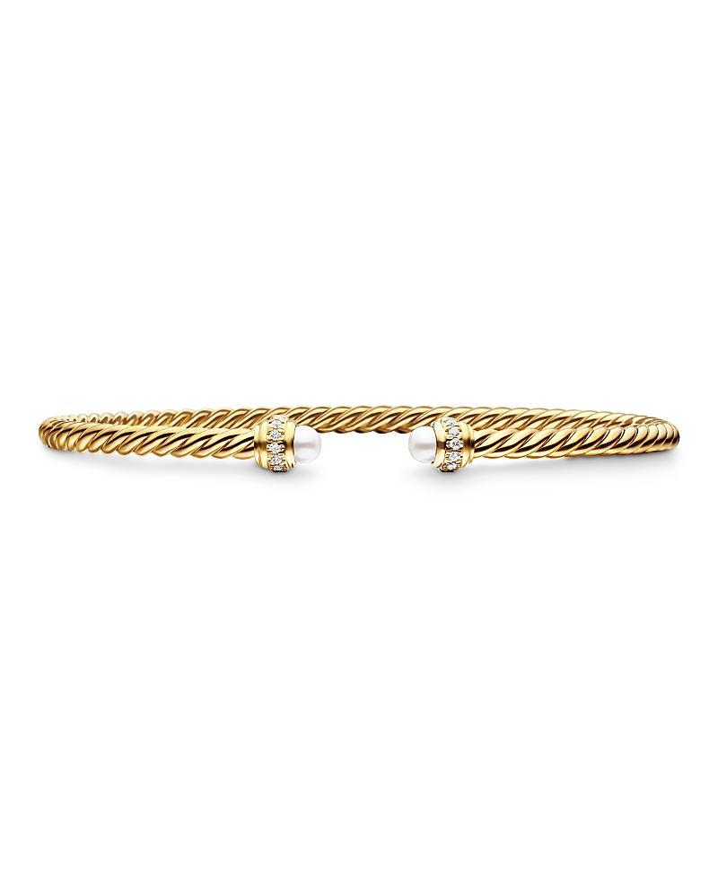 David Yurman 18K Yellow Gold Cablespira Bracelet with Cultured Freshwater Pearls & Diamonds Product Image