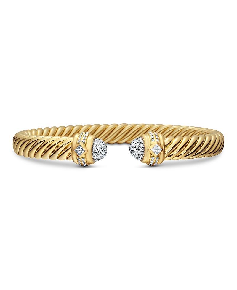 Womens Cablespira Oval Bracelet In 18K Yellow Gold With Pav Diamonds, 7MM Product Image