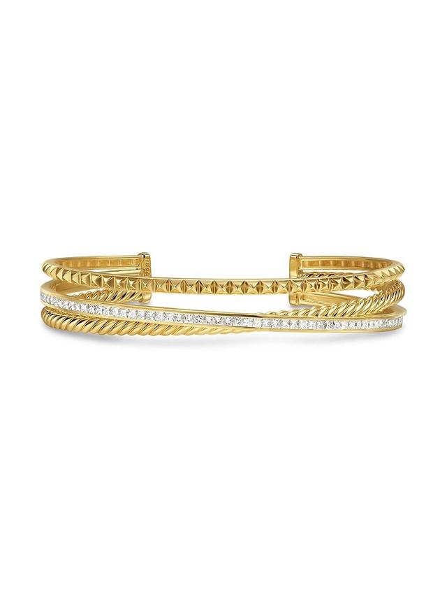 Womens Crossover Trio Three Row Cuff Bracelet in 18K Yellow Gold Product Image