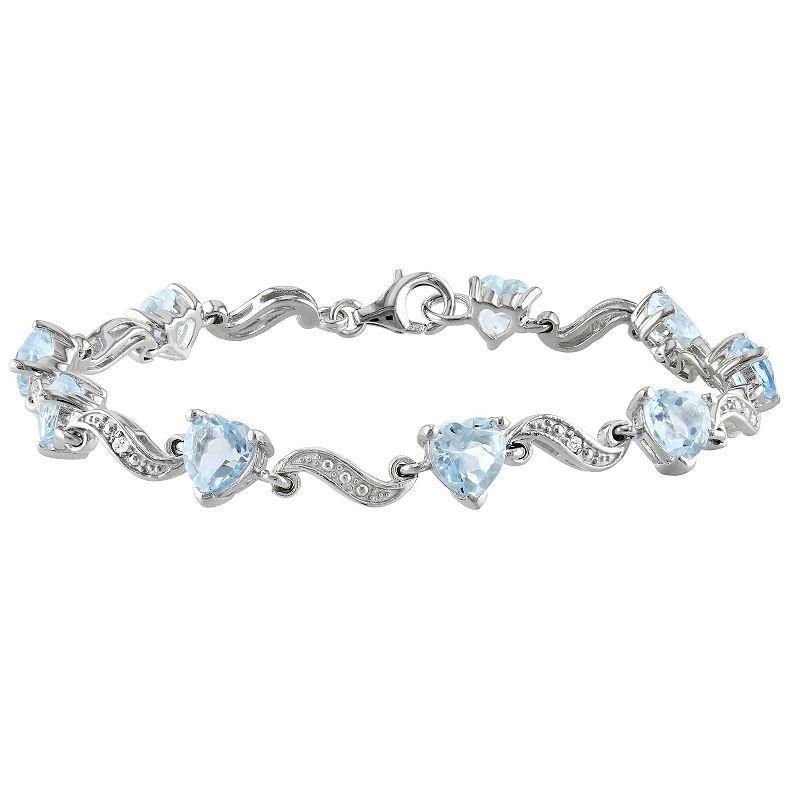 Stella Grace Sterling Silver Blue Topaz & Diamond Accent Heart Link Bracelet, Womens Product Image