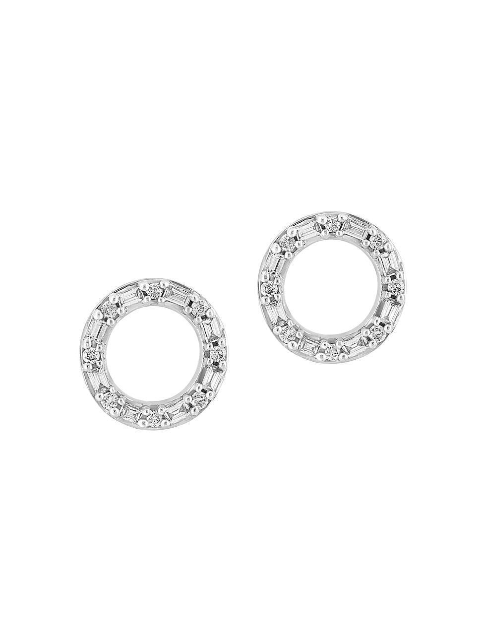 Womens 14K White Gold & 0.23 TCW Diamond Circle Stud Earrings Product Image