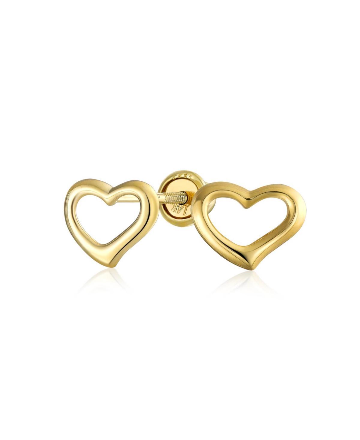 Petite Minimalist Real 14K Yellow Gold Symbol Of Love Open Heart Stud Earring For Women Teen Girlfriend Secure Screw back Product Image