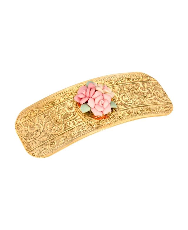 Womens Gold-Tone Large Porcelain Flower Hair Barrette Product Image