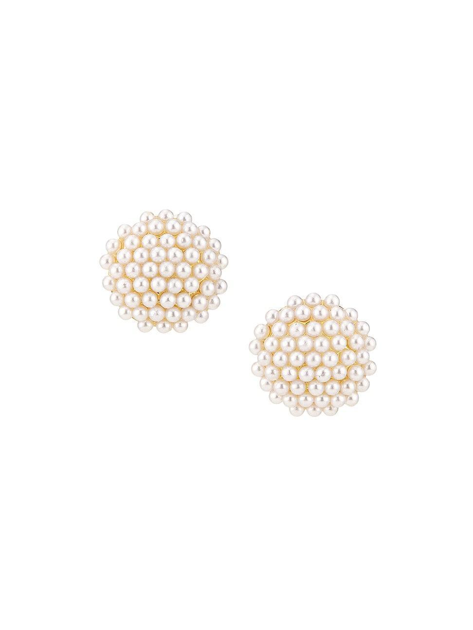 Womens Goldtone & Imitation Pearl Button Clip-On Earrings Product Image