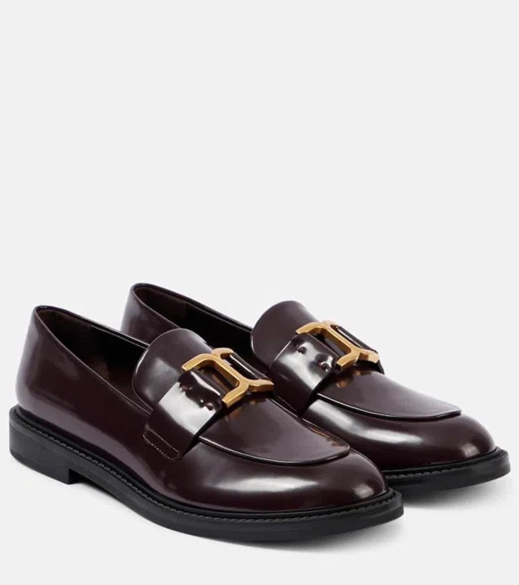 CHLOÉ Marcie Embellished Leather Loafers In Burgundy product image