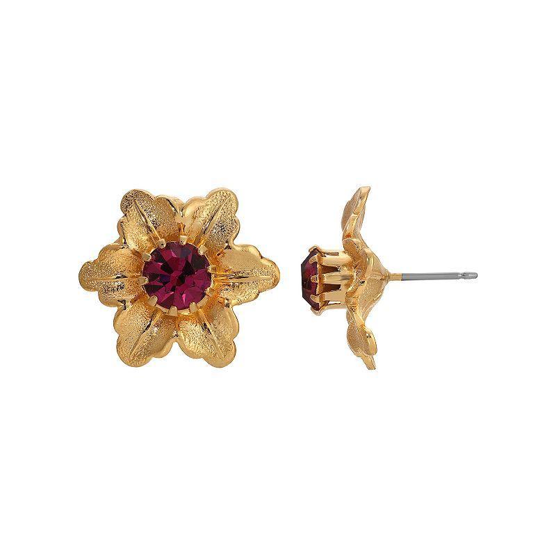 1928 Gold Tone Crystal Flower Stud Earrings, Womens, Pink Product Image