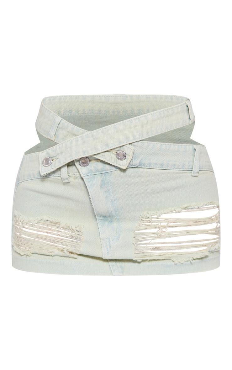 Ice Blue Wash Distressed Cut Out Waistband Denim Mini Skirt Product Image