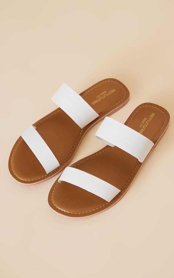  White Wide Fit Twin Strap Basic Leather Sandals Product Image