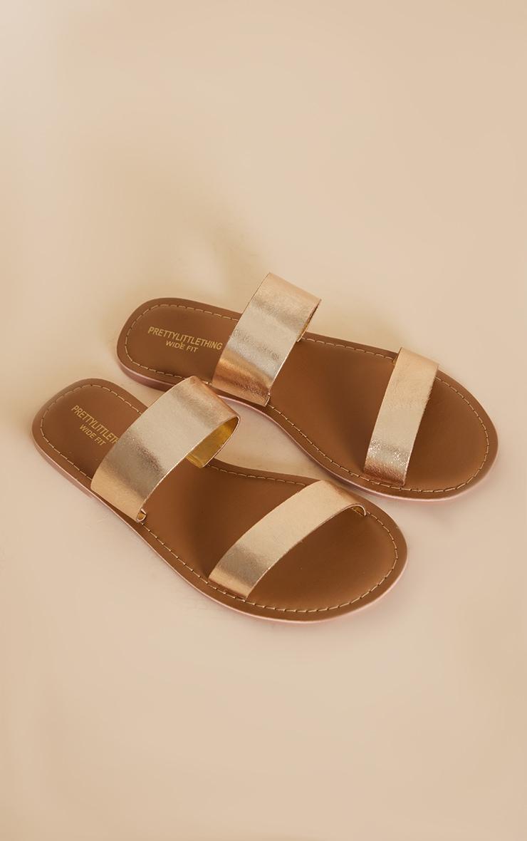  Gold Wide Fit Leather Strappy Basic Sandals Product Image