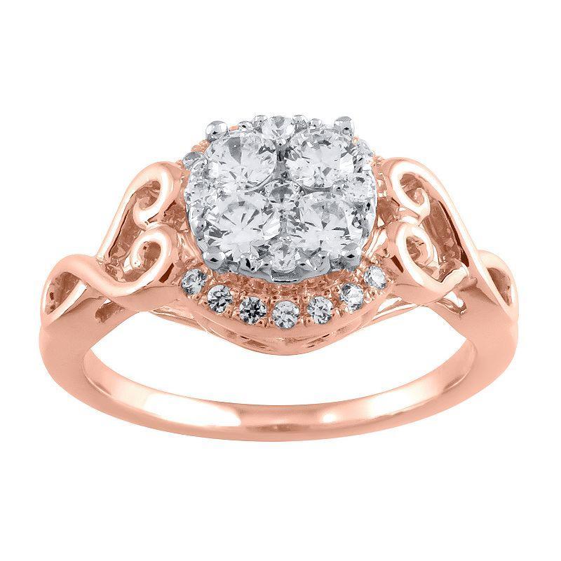 Irena Park 10k Rose Gold 1/2 Carat T.W. Diamond Filigree Heart Engagement Ring, Womens Pink Product Image