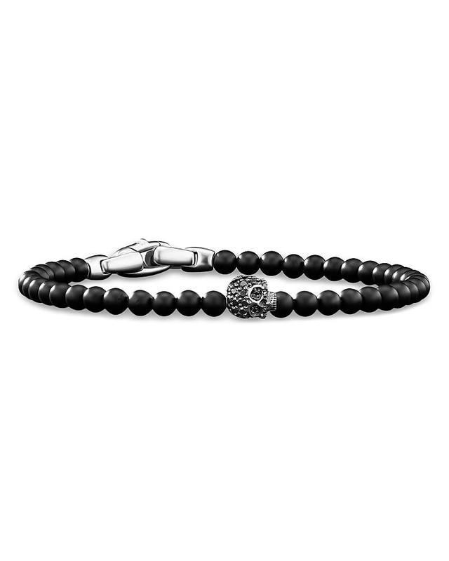 David Yurman Mens Sterling Silver Memento Mori Onyx & Diamond Skull Bracelet Product Image