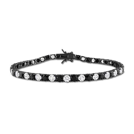 Men's Alternating Black and White Lab-Created Sapphire Tennis Bracelet in Sterling Silver with Black Rhodium - 9.0" Product Image