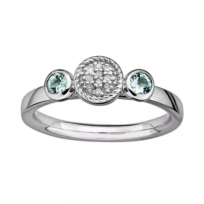 Stacks & Stones Sterling Sterling Silver Aquamarine & Diamond Accent Stack Ring, Womens Grey Product Image