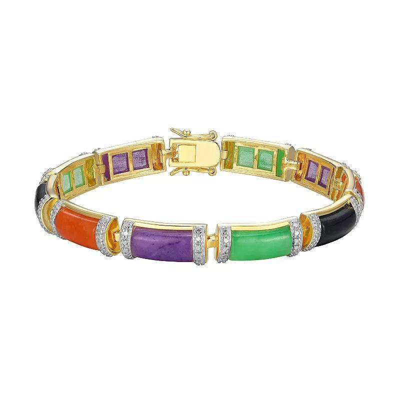 Dynasty Jade 18k Gold over Sterling Silver Diamond Accent Dyed Multi Colored Jade Station Bracelet, Womens Gold Tone Product Image