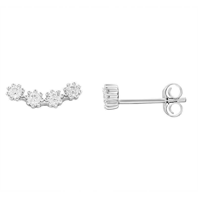 PRIMROSE Sterling Silver Beaded Cubic Zirconia Curved Stud Earrings, Womens, Sterling Clear Product Image