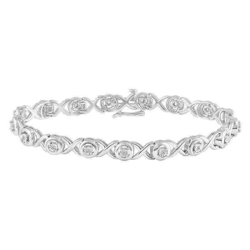 Royal Aura Sterling Silver 1/6 Carat T.W. Diamond XO Bracelet Set, Womens Product Image